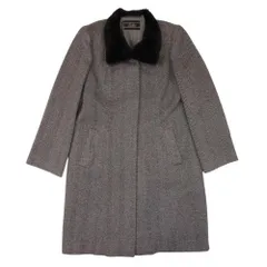 美品 Leilian レリアン ヌートリアファー襟 カシミヤ ロングコート スタンドカラー ステンカラー ヘリンボーン 11 ブラウン レディース 古着 中古 USED