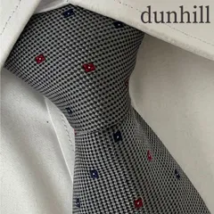 《美品》dunhill (ダンヒル) シルクネクタイ 総柄 イタリア製 スクエア ドット グレー ブルー レッド