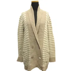 美品 MAX MARA マックスマーラ 白タグ ニット ダブル カーディガン ジャケット ブルゾン セーター ボーダー M ベージュ 白 ホワイト レディース 古着 中古 USED