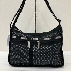 1349　LeSportsac　レスポートサック　 ショルダーバッグ　斜めがけ　紐調節可能　 デラックスエブリデイ　マチ拡張　ドット　 水玉　ブラック系　黒　ナイロン　軽量　 レディース