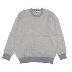 美品 LeCENT レセント カシミヤ100％ 総柄 長袖 ロングスリーブ クルーネック ニット セーター 2L グレー メンズ 古着 中古 USED
