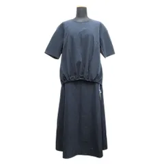 未使用 ALPHA CUBIC アルファキュービック ウォッシャブル セットアップ カットソー フレア スカート ひざ丈 半袖 ネイビー レディース 古着 中古 USED