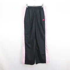 アディダス adidas ウィンドパンツ ボトムス ロング丈 ロゴ 裏メッシュ L グレー×ピンク スポーツウェア ※EKM