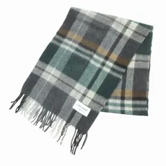 美品 TAKEO KIKUCHI タケオキクチ PURE CASHMERE ピュアカシミヤ マフラー フリンジ チェック柄 緑 グリーン メンズ 古着 中古 USED