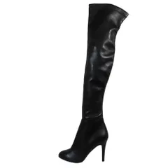 未使用 JIMMY CHOO ジミーチュウ ロングブーツ ニーハイブーツ ハイヒール インサイドジップ サイハイ レザー シューズ 36 ブラック レディース 古着 中古 USED