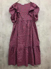 ZARA ザラ 0219/311/620 ギンガムチェック パフスリーブ スクエアネック ワンピース sizeL/ピンク/ネイビー ■◆ レディース