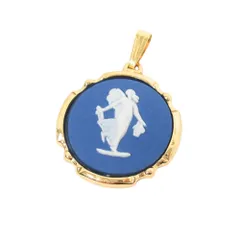 美品 WEDGWOOD ウェッジウッド ジャスパーウェア オーバル カメオ ネックレス ペンダント トップ アクセサリー ジュエリー メンズ レディース 古着 中古 USED