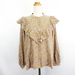 アメリカンホリック AMERICAN HOLIC ブラウス シャツ 長袖 バンドカラー フリル 花柄 アソートプリント L キャメル ※EKM
