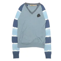 美品 John Galliano ジョンガリアーノ シルク コットン TIE DYE KNIT 長袖 ニット セーター ロゴ Ｖネック トップス S 青 ブルー メンズ 古着 中古 USEDのサムネイル