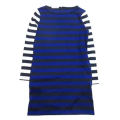 美品 LACOSTE ラコステ ボーダー ワンピース プルオーバー カットソー バックジップ ひざ丈 長袖 サイズ36 ネイビー×ブルー×ホワイト レディース 古着 中古 USED