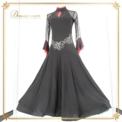 社交ダンス 衣装 スタンダード ドレス ワンピース パーティドレス ブラック系 レッド系 ラインストーン 赤 黒 長袖 レース バイカラー 上品 社交ダンスドレス スタンダード用ドレス ラテンではない モダンドレス ワンピースドレス 大人 可愛い エレガント