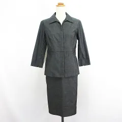 ナチュラルビューティーベーシック NATURAL BEAUTY BASIC セットアップ スカートスーツ ジャケット 七分袖 スキッパーカラー スカート ひざ丈 タイト ペンシル ストレッチ 上M 下S グレー ※EKM