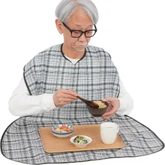 [Libexy] 介護用エプロン お食事用エプロン 服も床も汚さない テーブルに掛けられる ワイドサイズ 高齢者 大人 シニア 介助 洗える 洗濯可 防水 かわいい 食べこぼし 大きい 男性用 (チェック（ブラック）) [チェック（ブラック）]