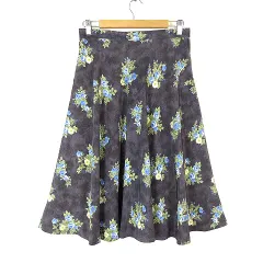スカート フレア 花柄 総柄 ミモレ丈 L グレー マルチカラー