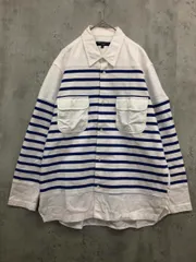 COMME des GARCONS HOMME コムデギャルソンオム HQ-B028 ボーダー切り替えロングスリーブ ワーク シャツ sizeM/白×青 ■■◎メンズ