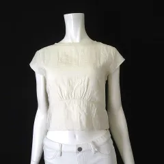 フリーズマート Free's Mart ブラウス バックリボン フレンチスリーブ 半袖 M アイボリー ナチュラル