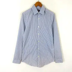 エイチ&エム H&M シャツ ストライプ イージー アイロン コットン 長袖 XS オフ白 青 ブルー 小さいサイズ