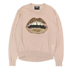 美品 markus lupfer  マーカス ルプファー ウール 長袖 ニット スパンコール リップ セーター プルオーバー Vネック S ベージュ レディース 古着 中古 USEDのサムネイル