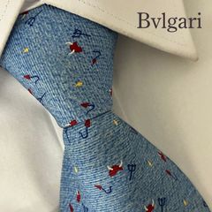 BVLGARI ブルガリ ネクタイ バード柄 アニマル柄 ブルー セッテピエゲ