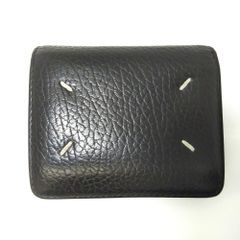 メゾンマルジェラ 三つ折り財布 黒 S55UI0296 ステッチ シボ革 牛革