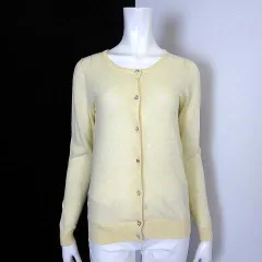 インデックス INDEX カーディガン ニット シアー シフォン アソートボタン コットン 長袖 M クリームイエロー