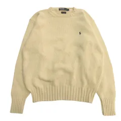 良品 Polo by Ralph Lauren ポロ バイ ラルフローレン ニット セーター コットン クルーネック L 白 ホワイト系 アイボリー メンズ 古着 中古 USED
