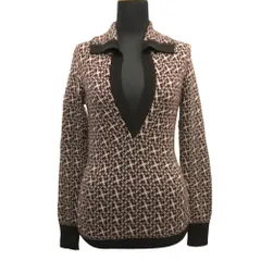 美品 SPORT MAX Max Mara スポーツマックス マックマーラ スリットネック ニット セーター ウール 総柄 S 赤 レッド 茶 ブラウン レディース 古着 中古 USED