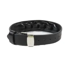 新品同様 DOLCE&GABBANA ドルチェアンドガッバーナ レザー ブレスレット バングル ロゴ メタルプレート ブラック シルバー メンズ レディース 古着 中古 USEDのサムネイル