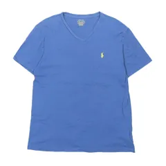 良品 POLO RALPH LAUREN ポロラルフローレン 刺繍 コットン 半袖 シャツ ロゴ 刺繍 Vネック トップス カットソー L 青 ブルー メンズ 古着 中古 USED