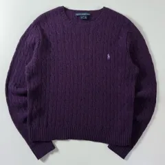Polo ラルフローレン スポーツ 刺繍 ラムウール PURPLE ケーブル編み ニット
