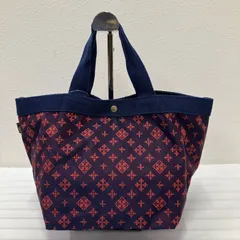 1370　russet ラシット　トートバッグ　ハンドバッグ　手提げ　総柄　ロゴ　ブルー系　ネイビー✕レッド　ナイロン　軽量　レディース