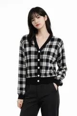 ブラック白CHECKパータンカーディガン
