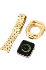 クリスマス 在庫セール　Apple Watch ステンレス ケース バンド 44mm ゴールド　４５ｍｍ　シルバー 銀 高級　アップルウォッチ ラバーベルト Apple Watch ケースカバー  44 45  プレゼント 高級ランク