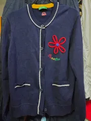 ベネトン ネイビー 花刺繍 カーディガン