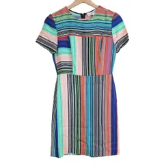 ダイアン・フォン・ファステンバーグ ワンピース サイズ0 XS レディース グリーン×黒×マルチ 半袖/ひざ丈/ボーダー/ストライプ