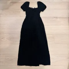 タグ付き新品 H&M ロング スリット ワンピース (ブラック xxs) (半袖ドレス)