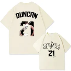 バスケットボール ティム・ダンカン 21番 プリント Tシャツ 半袖 メンズ スポーツウェア ストリート カジュアル アプリコット