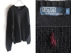 希少 90sビンテージ Polo by Ralph Lauren ラルフローレン ポロポニーロゴ刺繍 コットンニット セーター M 黒 ブラック EURO規格 VINTAGE