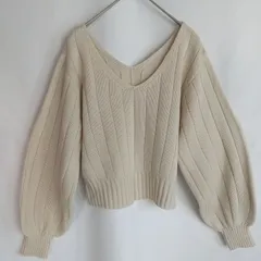 M1-02803【Women】 GRL (グレイル) Vネックショートニットトップス (L) /アイボリー K-春秋