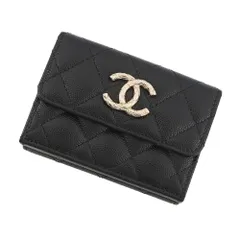 シャネル 三つ折り財布 マトラッセ ココマーク スモールフラップ キャビアスキン AP4319 CHANEL 黒