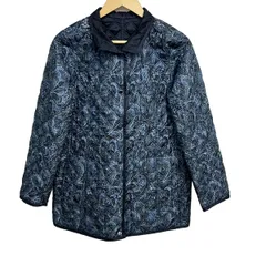 レリアン コート サイズ9 M レディース - ダークネイビー×ネイビー×マルチ 長袖/リバーシブル/中綿/キルティング/ペイズリー柄/秋/冬
