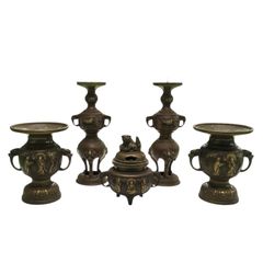 高級仏具 真鍮製 五具足セット 獅子脚 鳳凰・花鳥彫金 伝統工芸 仏壇