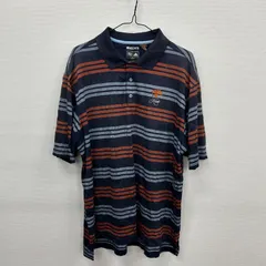 Y147 adidas 半袖ポロシャツ XL ボーダー 紺 オレンジ アディダス 古着卸 アメリカ仕入