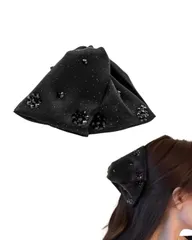 【サテン×ビジュー】韓国風バンスクリップ ヘアクリップ 黒 髪量多め ヘアアクセサリー まとめ髪 大人上品 結婚式 二次会 デイリー (11cm) [11cm]