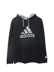 アディダス adidas パーカー L カットソー フーディ プリント ブラック 黒 ブラック トップス