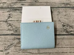 二つ折り財布 水色 菊の紋章 皇居財布 本革 ライトブルー