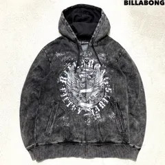 BILLABONG ジップパーカー フーディー スウェット ヴィンテージ加工 ピグメント加工 プリント Lサイズ フェードブラック スミクロ 黒系 ビラボン