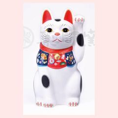 希少 美品 三寸招き猫 右手挙げ 招き猫 入れ墨 刺青 座布団 桐箱付き