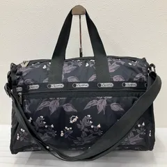 1353　LeSportsac　レスポートサック　 ボストンバッグ　2way　旅行　大容量　 ミディアムウィークエンダー　花柄　 葉柄　リーフ　ボタニカル　ブラック系　 黒　モノトーン　ナイロン　軽量　 レディース
