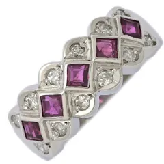 美品 格子柄 RU0.73ct D0.23ct ルビー ダイヤモンド リング 指輪 Pt900-7.1g 13号 #53 プラチナ スカラップデザイン 【♀】【S】【レディース】★■602564【中古】